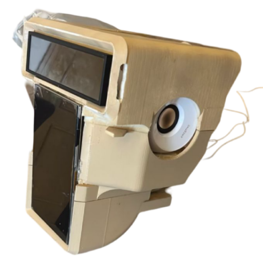 A head with integrated screens and display