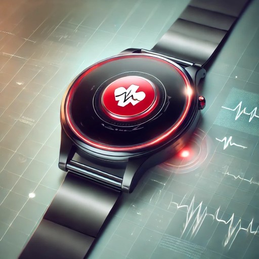 A wristwatch with the emergency button